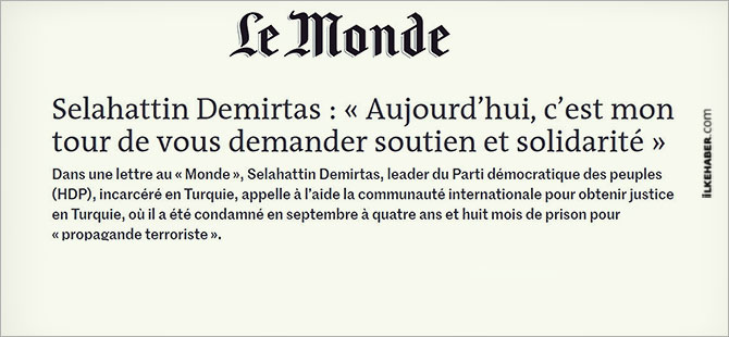 Demirtaş'tan Le Monde'a mektup